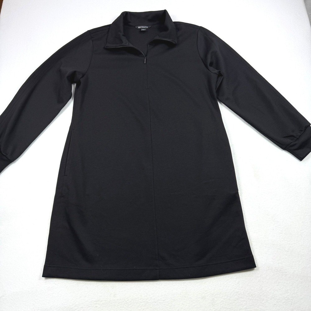 Athleta Coaster Luxe Quarter Zip Dress Black Long Sleeve Pocketed 415736 L